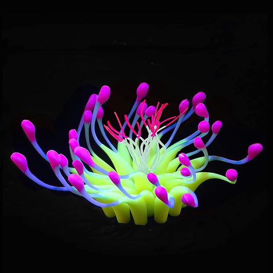 Uniclife Glowing Effect Gooseneck Coral Artificial Decoration Silicone Ornament for Fish Tank Aquarium, Yellow