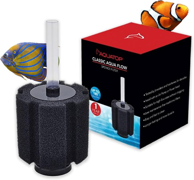 Aquatop Internal Sponge Filter – Up to 180 Gallons – CAF-180 – Includes Free Air Stone – Mechanical & Biological Filtration – High Flow Rates