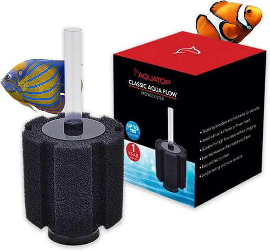 Aquatop Internal Sponge Filter – Up to 180 Gallons – CAF-180 – Includes Free Air Stone – Mechanical & Biological Filtration – High Flow Rates