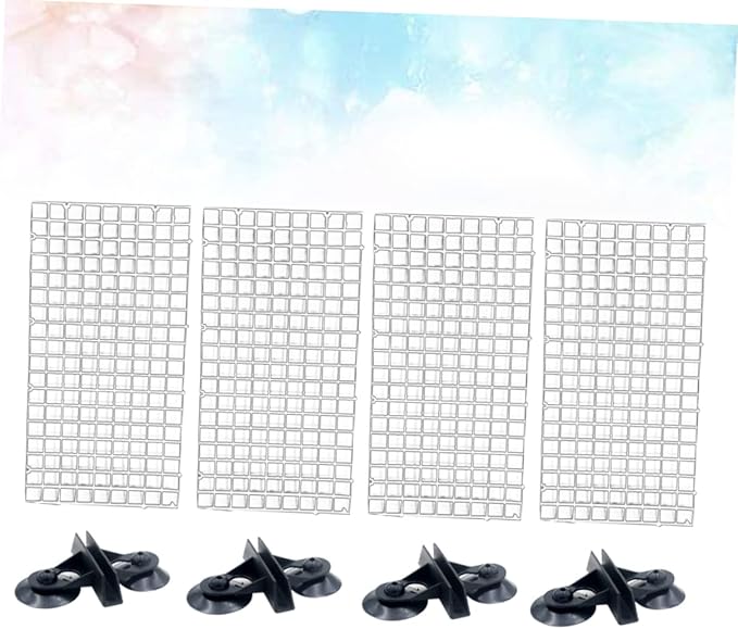 4 Pcs Aquarium Divider Tray Plastic Grid Aquarium Egg Crate, Fish Tank Divider Bottom with 4 Pcs Sucker Clip
