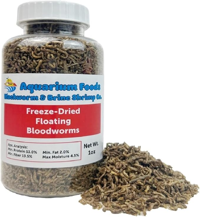 Freeze-Dried Bloodworms for Tropical Fish Fry, Babies, Guppies, Tetras, Bettas, Small Fish…1oz Bottle