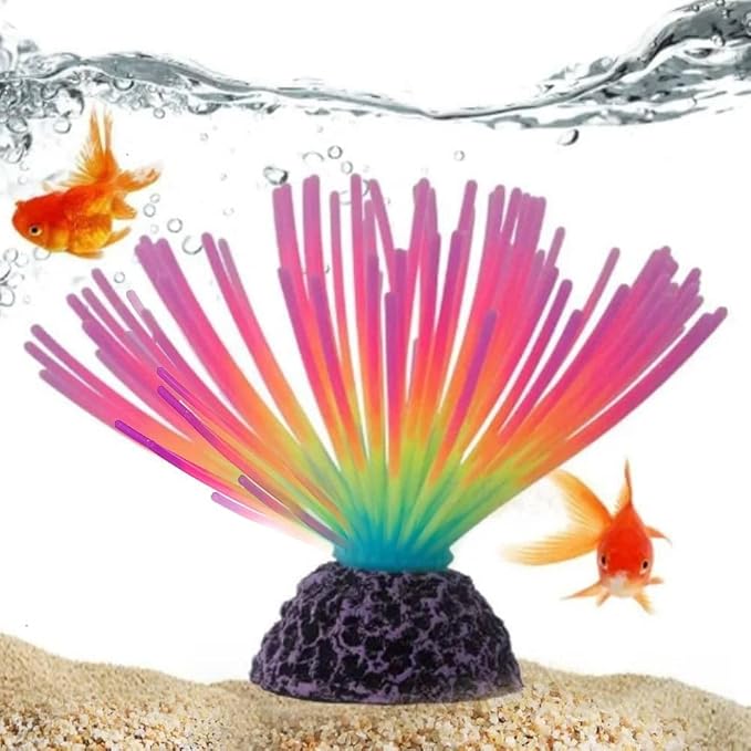 COLORLIFE Glow Rainbow Sea Urchin Aquarium Decor - Realistic Silicone Ornament with Weighted Base for Freshwater & Saltwater Fish Tanks