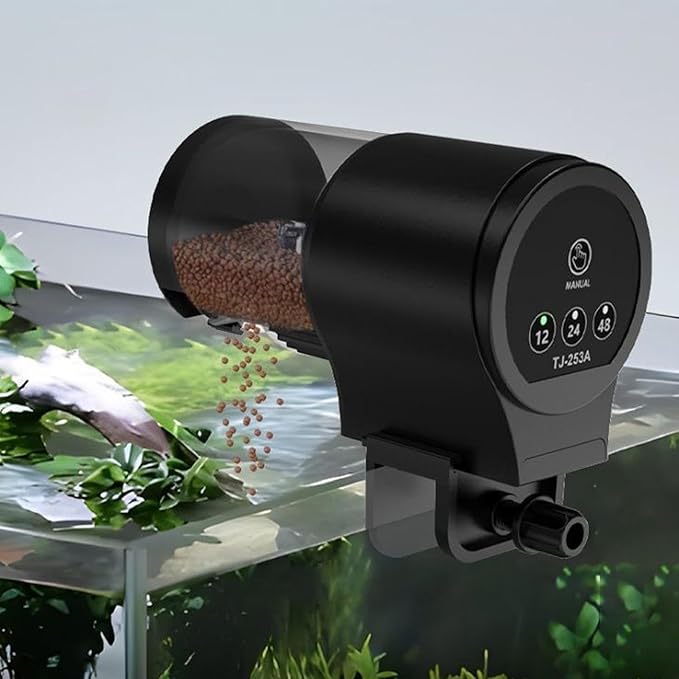 Automatic Fish Feeder for Aquarium - Auto Food Dispenser with Timer, 100ml Household Food Dispenser, with 12H 24H 48H Timer for Small Tank, Guppy Koi Cichlid Turtle Betta Shrimp Tetra360