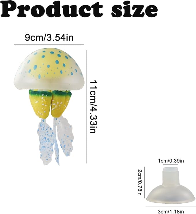 WishLotus Aquarium Jellyfish Decoration, Soft Silicone Glowing Aquarium Decorations Fluorescent Jellyfish with Suction Cup New Upgraded Simulation Aquarium Decor for Various Fish Tank (C 1, Blue)