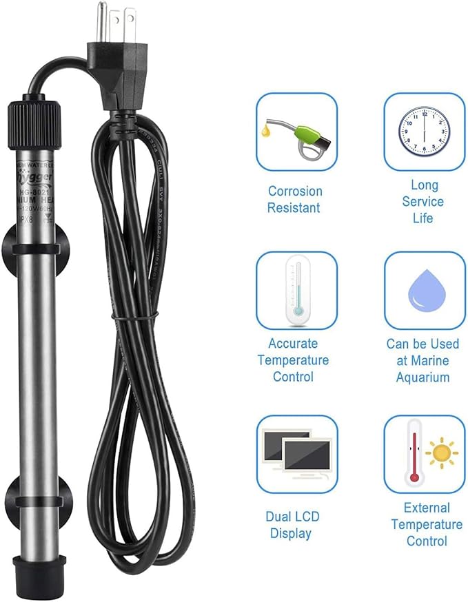 hygger 802 Aquarium Titanium Heater Rod Fish Tank Heating Element Replacement Heater Tube (Controller Excluded) 100W
