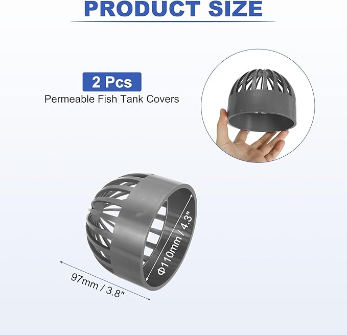 PATIKIL 4.3 Inch (110mm) Fish Cover Permeable Cap, 2 Pcs PVC Breathable Cap Aquarium Guard Fish Tank Intake Cover, Gray