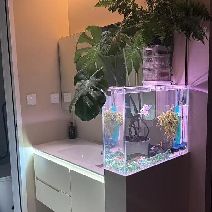 High-Clarity 3.5 Gallon Fish Tank 30 * 15 * 30CM - Low Iron Glass Aquarium with Space-Saving Thin & Narrow Designs | Includes Non-Slip Mat, Corner Guards + Decor | Ideal for Desktop/Bathroom