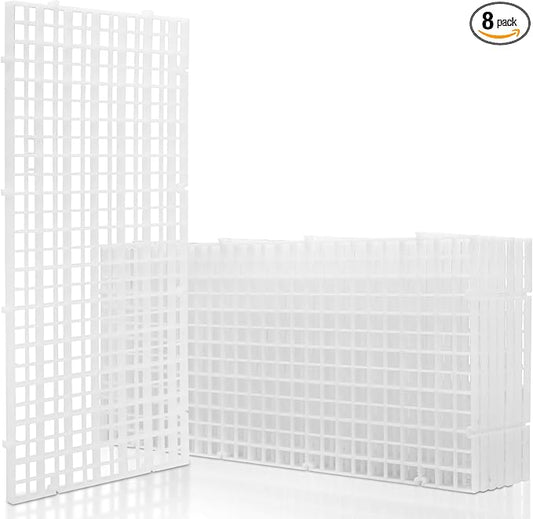LINLAN 8 Pieces 5.9x11.8in (15X30cm) Aquarium Grid Plastic, Fish Tank Divider, Egg Crate for DIY Filtration and Bottom Protection in Aquascaping (White-No Accessories)