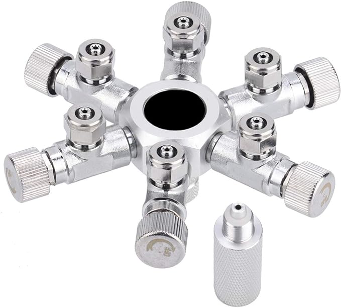 Zerodis CO2 Splitter Multi-Way Distributor Aquarium Regulator Valve for Fish (6 Ways, Aluminum Alloy & Stainless Steel Body, Needle Valve, 6 Outlets, 1/2 inch Barb Connection)