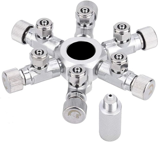 Zerodis CO2 Splitter Multi-Way Distributor Aquarium Regulator Valve for Fish (6 Ways, Aluminum Alloy & Stainless Steel Body, Needle Valve, 6 Outlets, 1/2 inch Barb Connection)