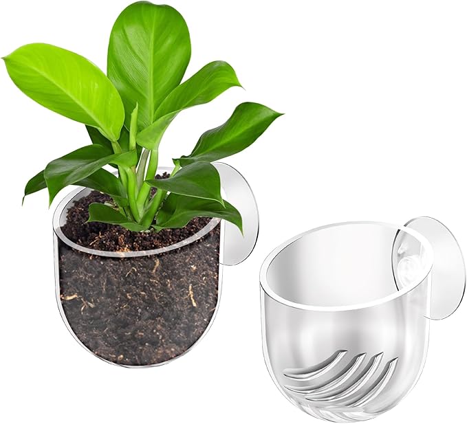 2Pcs Fish Tank Plant Holder Aquarium Plant Pot Suction Cup Planter Clear Acrylic Aquatic Plants Pot Aquarium Plants Cup for Fish Tank Decorations Water Culture Decor