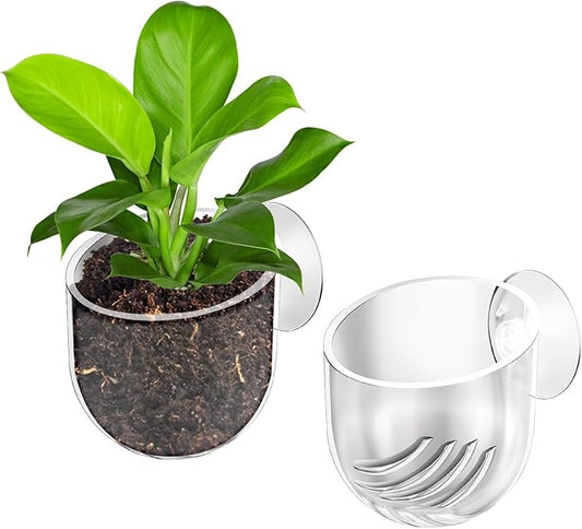 2Pcs Fish Tank Plant Holder Aquarium Plant Pot Suction Cup Planter Clear Acrylic Aquatic Plants Pot Aquarium Plants Cup for Fish Tank Decorations Water Culture Decor