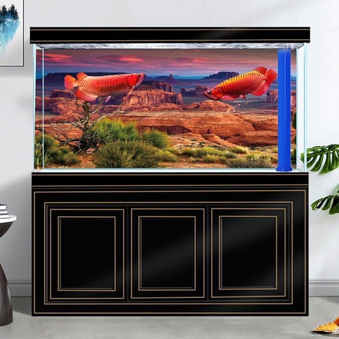 24X16IN Desert Loess Rock Cactus Oasis Reptile Habitat Background, Natural Sunset Desert Themed Terrarium Background, Aquarium Background with 10 EVA Double-Sided Tape