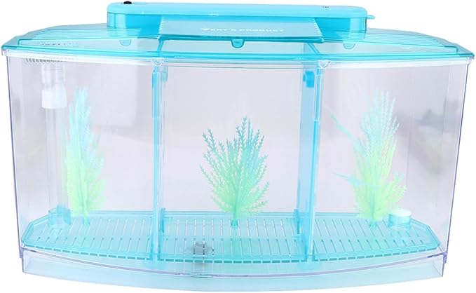Fish, Adjustable Light Isolation Acrylic Small Aquarium, with LED Light for Small Fishes for Betta with Water Change Valve(Blue)