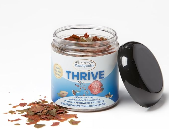 Thrive Community Fish Flakes- 4 Flavors in One - Made with Real Shrimp - Perfect for Omnivorous Communities Such as Discus, Tetras, Guppies and More! Biologist Formulated for Best Results. (2oz)