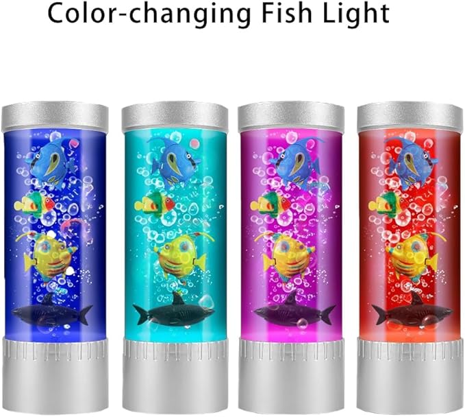 Bubble Color-Changing LED Fish Lamp with Lifelike Swimming Effect - Relaxing Home Décor with Mesmerizing Aquatic Ambiance, Silver, RR-2402