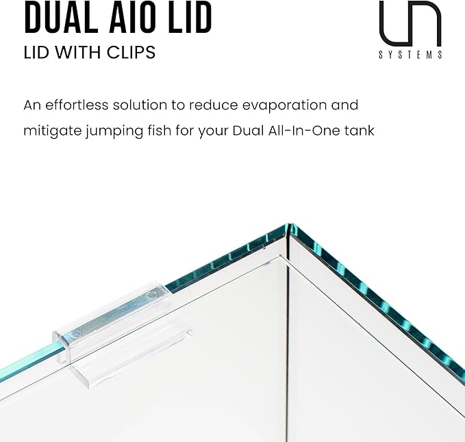 Ultum Nature Systems Tank Lids - Ultra Clear Frameless Aquarium Cover for Rimless Glass Tanks - 45A Dual AIO (Lid + Clips)