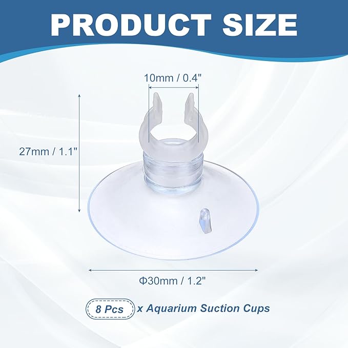 Aquarium Suction Cups, Fish Tank Suction Cups Clips Airline Tube Holders Clamps (Plastic, 8Pcs, Clear) for 0.4" Fish Tank Airline Tubing Binding Moss Shrimp Nest, 10x30MM