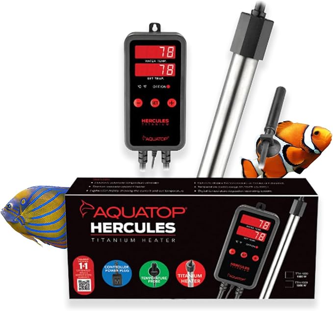 Aquatop Hercules 1,500-Watt Titanium Heater with Single Digital Controller - Up to 500-Gal - Adjustable Temperature - for Fresh & Saltwater Aquariums