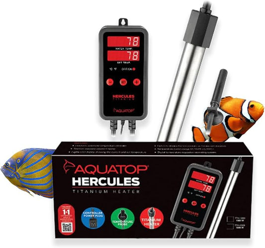 Aquatop Hercules 1,500-Watt Titanium Heater with Single Digital Controller - Up to 500-Gal - Adjustable Temperature - for Fresh & Saltwater Aquariums