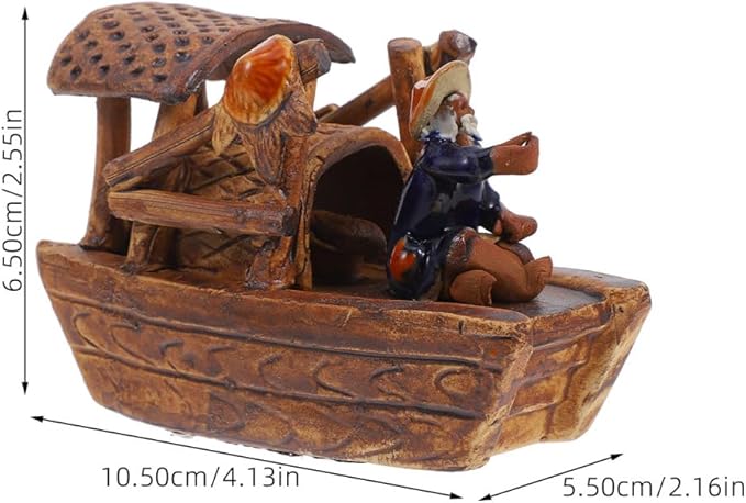 Didiseaon Micro Boat Figurine Landscape for Fish Tank, 3Inch Mini Ceramic Vintage Boat Ornament for Garden Bonsai Sand Table Crafts