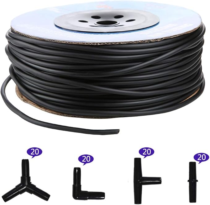 JIH Aquarium 320 Feet Standard 3/16" Black Flexible Airline Tubing with Black Plastic Connectors for Fish Tank,Terrariums, and Hydroponics (320 Feet with connectors)