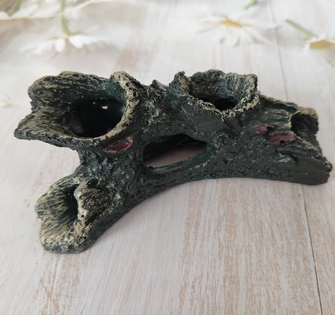 Decaying Trunk Aquarium Decoration, Betta Fish Driftwood Ornament, Small Resin Fish Tank Wood Cave Hideout Decor with Holes, Hollow Log Tree Trunk Freshwater Decors (2 Pack)