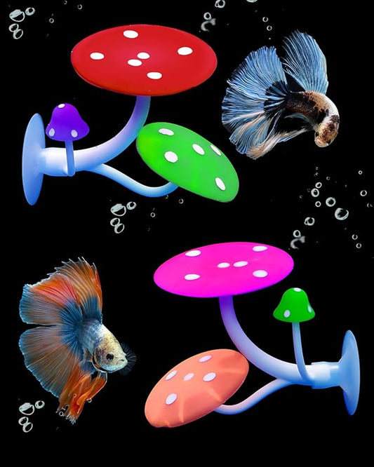 Uniclife Betta Mushroom Hammock Soft Aquarium Rest Bed Fish Breeding Playing Pad with Suction Cup Silicone Ornament Decoration Colorful Lifelike Decor for Fish Tank Landscape, 2 Pack