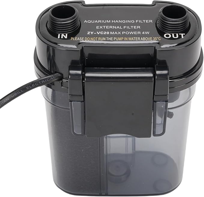 Aquarium Hang On Filter, 300L / H 4W Plastic External Wall Mounted Fish Filter, Submersible Hanging Activated Carbon Biochemical Aquarium for Water Pressure Pump (US Plug 110V)