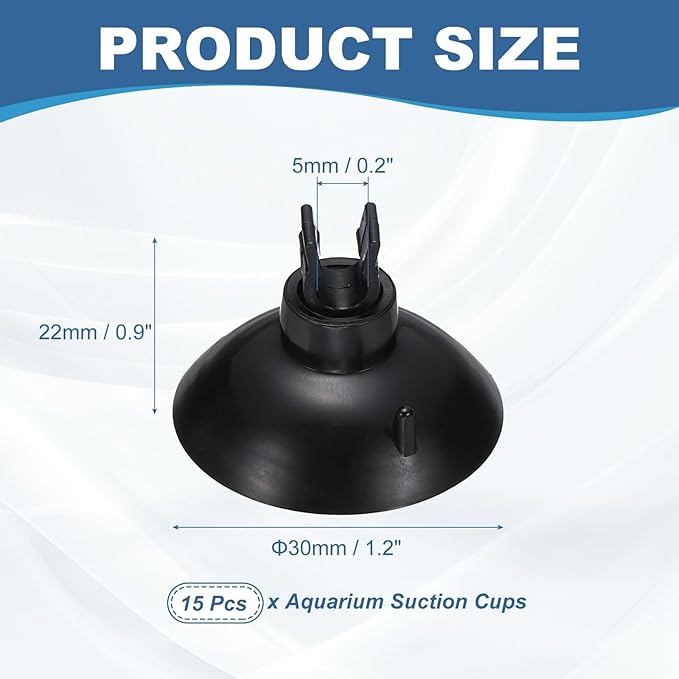Aquarium Suction Cups, Fish Tank Suction Cups Clips Airline Tube Holders Clamps (Plastic, 15Pcs, Black) for 0.2" Fish Tank Airline Tubing Binding Moss Shrimp Nest, 5x30MM