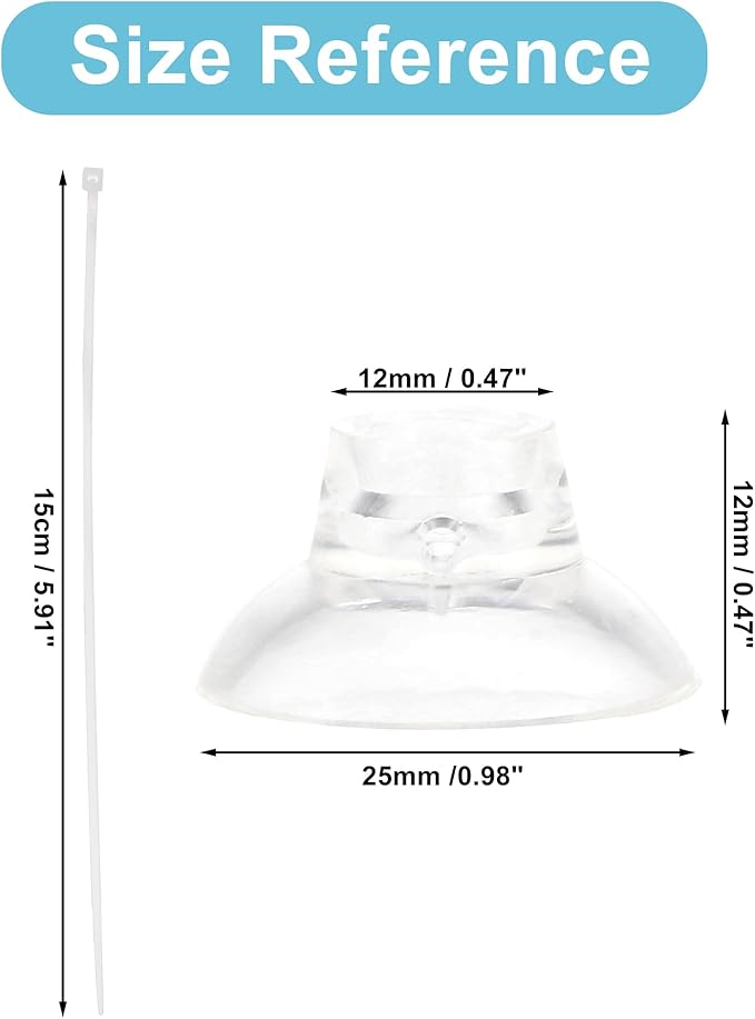 Aquarium Suction Cups, Clear Suction Cups with 30 Zip Ties, Suction Cups Airline Tubing Holder, Aquarium Sucker Fish Tank Accessories, 0.98", 1 Set