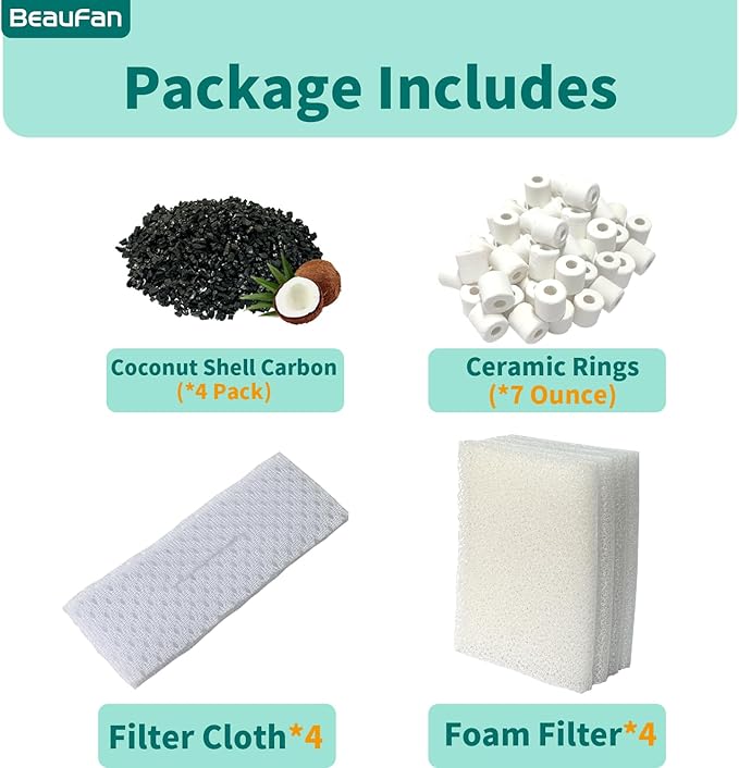 2 Aquarium Filter Media Kits Compatible with Fluval C2 (30 Gal) Aquarium Power Filter, Includes 4 Pack Foam Pads, 4 Pack Tarpaulins, 4 Pack Activated Carbons and 1 Pack Ceramic Ring