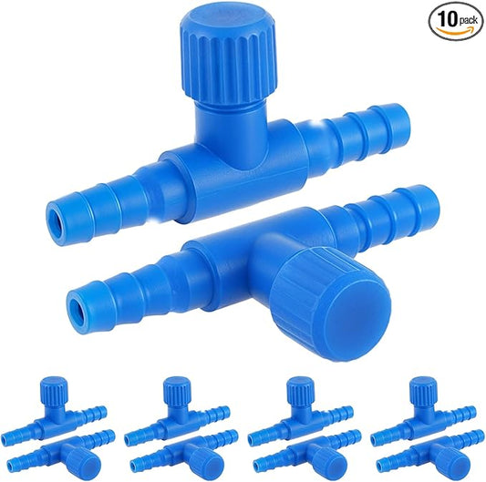 Psyqtsuary Aquarium Air Valve, 10 Pcs T Shaped Aquarium Air Control Valve Single Way Plastic Adjustable Air-Flow Control Regulator Aquarium-Air Pump Accessories for Fish Tank 3/16" ID Tubing (Blue)