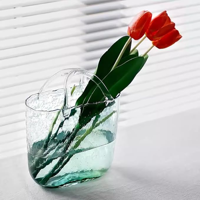 Open Glass Aquarium, Handbag Shaped Fish Tank, Special Shaped Transparent Betta Fish Tank, 2 in 1 Vase & Aquarium Container, Living Room Vase Decorations, Modern Aquarium for Girls,Blue