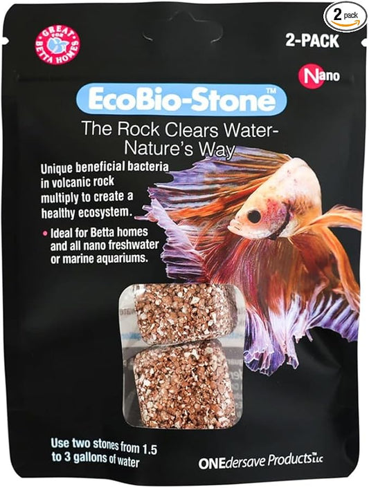 EcoBio-Block Natural Volcanic Rock for Aquarium Water Clarity & Balance — Low-Maintenance Alternative to Weekly Additives — for Freshwater Fish, Turtles, Shrimp & Frogs (Nano 2-Pack, 0.8-1.5 gal ea.)