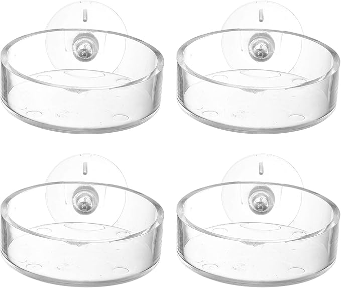 4pcs Aquarium Shrimp Feeder Dish Acrylic Fish Tank Feeding Bowls Round Clear Dishes Tray with Suction Cups Suitable for Fish Shrimp and Benthic Animals (Transparent)