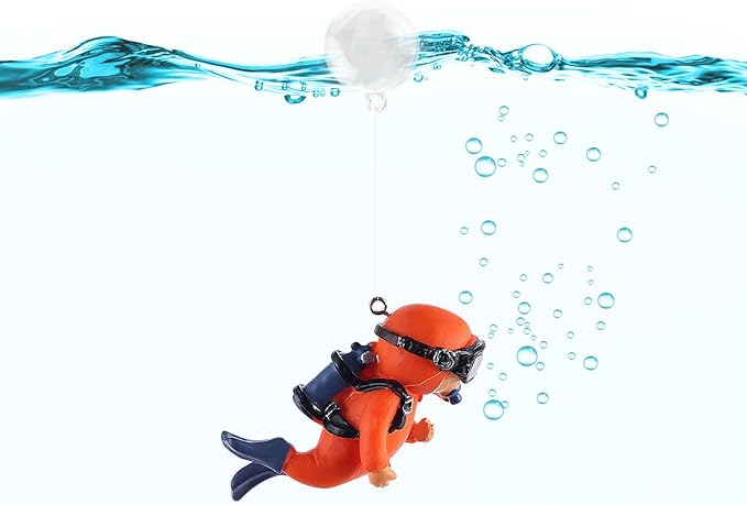 WishLotus Aquarium Decorations, Mini Cute Fish Tank Floating Decor Aquarium Ornament Resin Aquarium Diver Decorations for All Kinds of Aquarium/Fish Tank Landscaping Decorations (Orange)