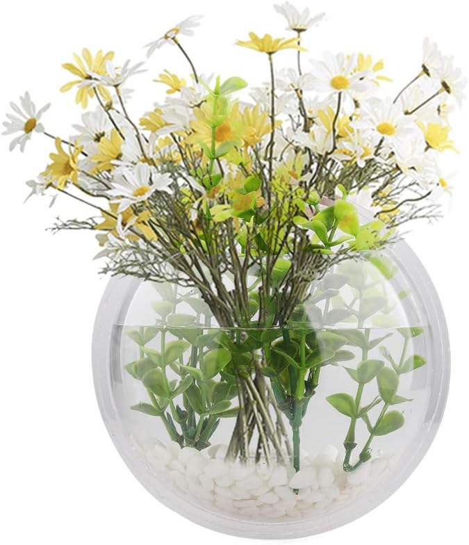 UNIE 2 PCS 6 Inch Wall Mounted Fish Tank Round Transparent Fish Bowl Plastic Aquarium for Flowers and Plants Decor