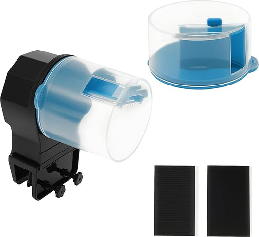 Automatic Fish Feeder for Aquarium, 100/200ml Adjustable Food Dispenser with Auto Timer, Dual Time Zone Intelligent Feeding Dispenser for Pellets-Flakes-Strips-Battery Operated(Not Included)