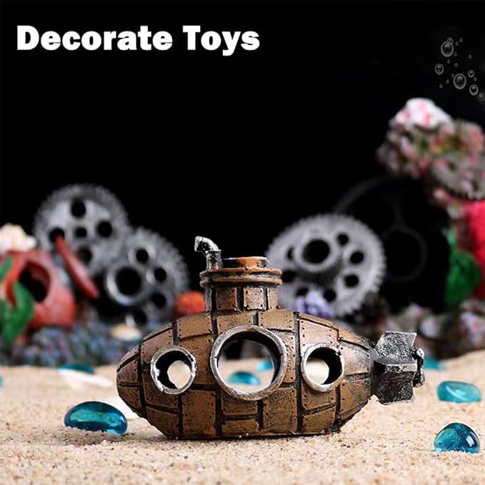 Resin Submarine Ornament: Safe Multi-Level Hideout + Spawning Caves for Aquariums, Boosts Cherry Shrimp Breeding Success, Protects Small Fish & Crabs (Fresh/Saltwater)