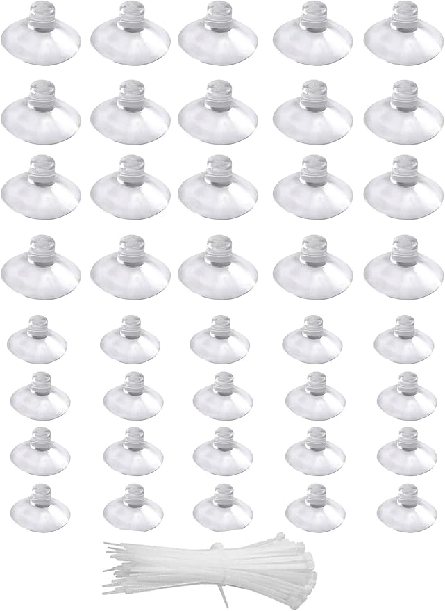 Aquarium Suction Cups,20Pcs 25mm/0.98inch + 20Pcs 35mm/1.37inch Fish Tank Suction Cups with Adjustable Cable Ties for Aquarium Fish Tank Plants, Planter, Binding Moss Shrimp Nest