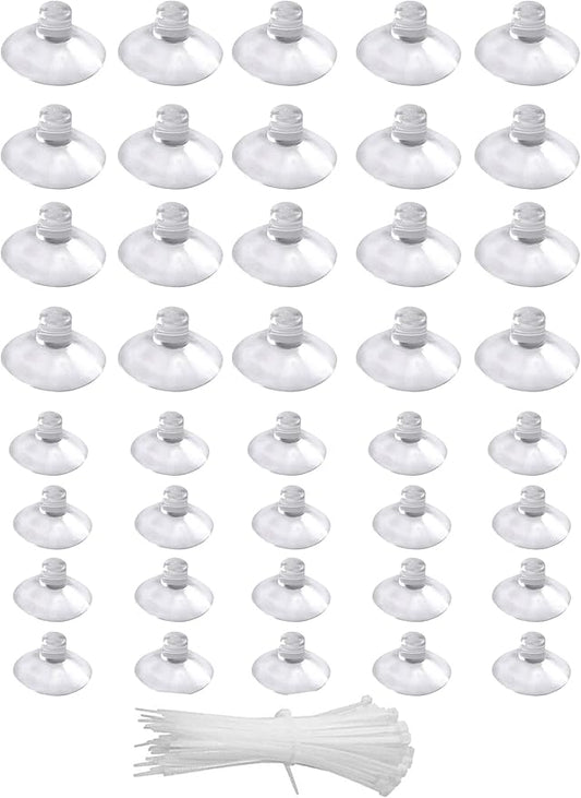 Aquarium Suction Cups,20Pcs 25mm/0.98inch + 20Pcs 35mm/1.37inch Fish Tank Suction Cups with Adjustable Cable Ties for Aquarium Fish Tank Plants, Planter, Binding Moss Shrimp Nest