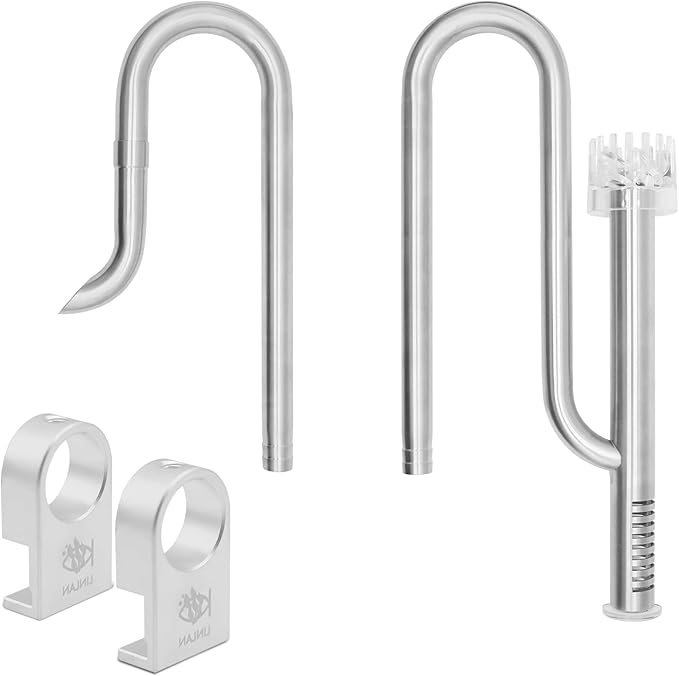 LINLAN 304 Stainless Steel Lily Pipe Inflow and Outflow with Mini Aluminum Alloy Pipe Holder, 360° Rotatable Outflow, Fits 12/16mm(1/2" i.d.) Filter Hose, for Rimless Aquariums (12mm-with Skimmer)