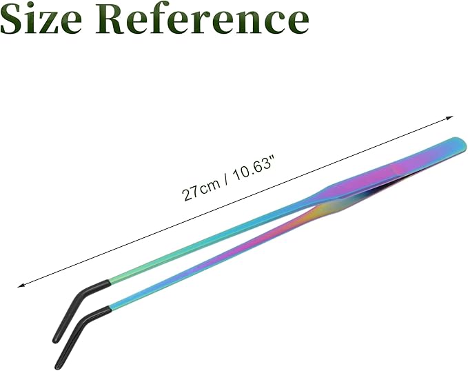 Reptile Feeding Tongs, Stainless Steel Lizard Feeding Tongs, Aquarium Curved Feeding Tweezers for Reptiles W/Rubber Tip, Terrarium Feeding Tongs for Gecko,10.63", Assorted Color