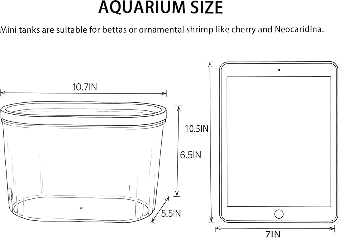 1.7 Gallon Aquarium Starter Kit with LED Light & Quiet Filter, Complete Small Fish Tank for Betta, Mini Desktop Acrylic Tank, Ideal for Shrimp Guppy Jellyfish Goldfish, Office, Home, or Gift