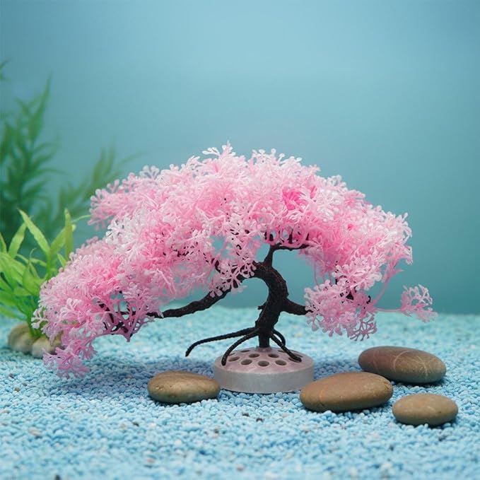Sanfly Artificial Aquarium Plants, Fake Aquarium Aquatic Plant Cherry Blossom Aquarium Fish Tank Simulation Aquatic Aquarium Tank Accessories