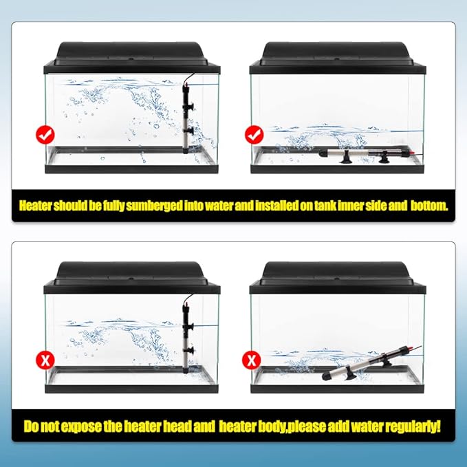 Aquarium Heater 25W 50W 100W 200W 300W Auto Submersible Heater Thermostat Fish Tank Heater with Suction Cups Thermometer Sticker Submersible Heater (25W)