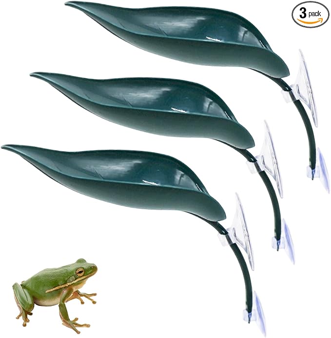 3 Pack Plastic Leaf Decorations with Suction Cups, Frog Habitat Platform, Reptile Decorations for Terrarium, Tank Terrarium Accessories for African Dwarf, Toad