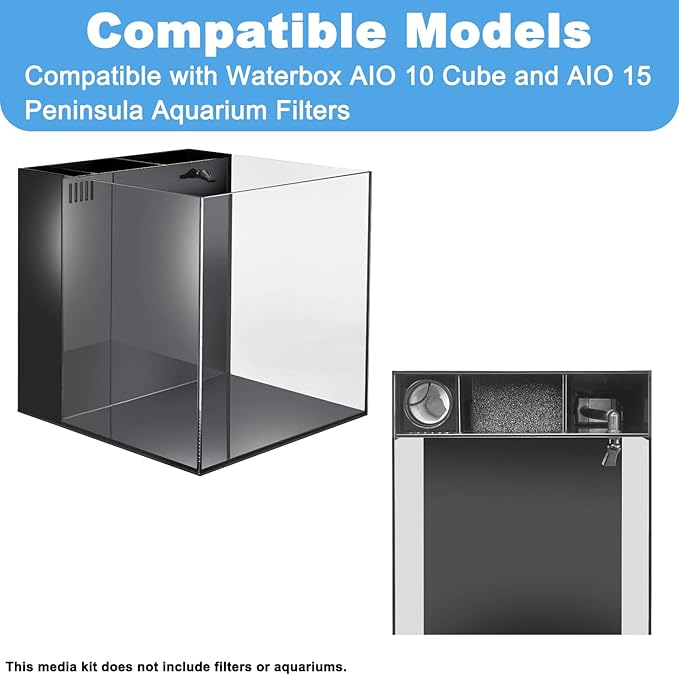14-Pack Set Aquarium Filter Media Compatible with Waterbox AIO 10 Cube and AIO 15 Peninsula Aquarium Filter, Includes Filter Socks, Carbon Pellets, Ceramic Rings, Sponge Filters and Mesh Bags