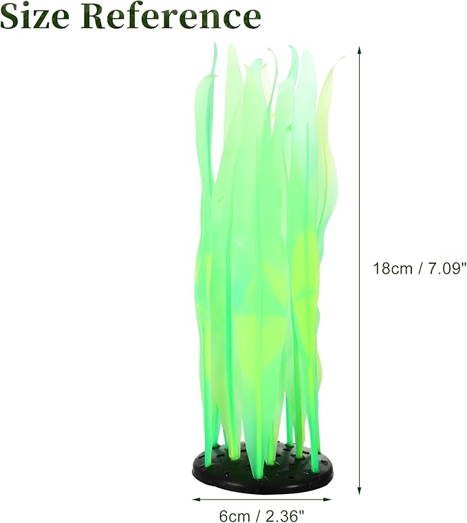 Aquarium Glowing Kelp Plant, Soft Silicone Glowing Fish Tank Decorations, Fluorescence Coral Decor for Aquarium Decor Green 2pcs